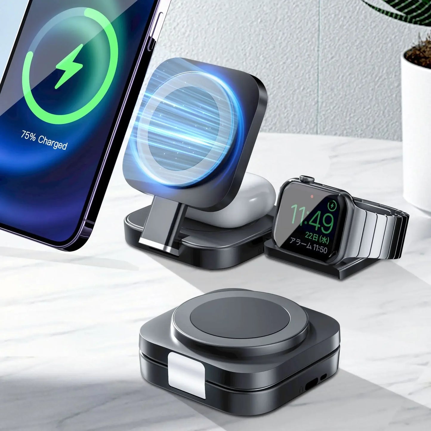 3 in 1 Foldable Travel Wireless Charger Stand For Magsafe iPhone 16 15 14 13 12 Pro Max Apple Watch 8 7 Magnetic Fast Charging