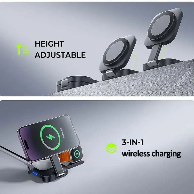 3 in 1 Foldable Travel Wireless Charger Stand For Magsafe iPhone 16 15 14 13 12 Pro Max Apple Watch 8 7 Magnetic Fast Charging